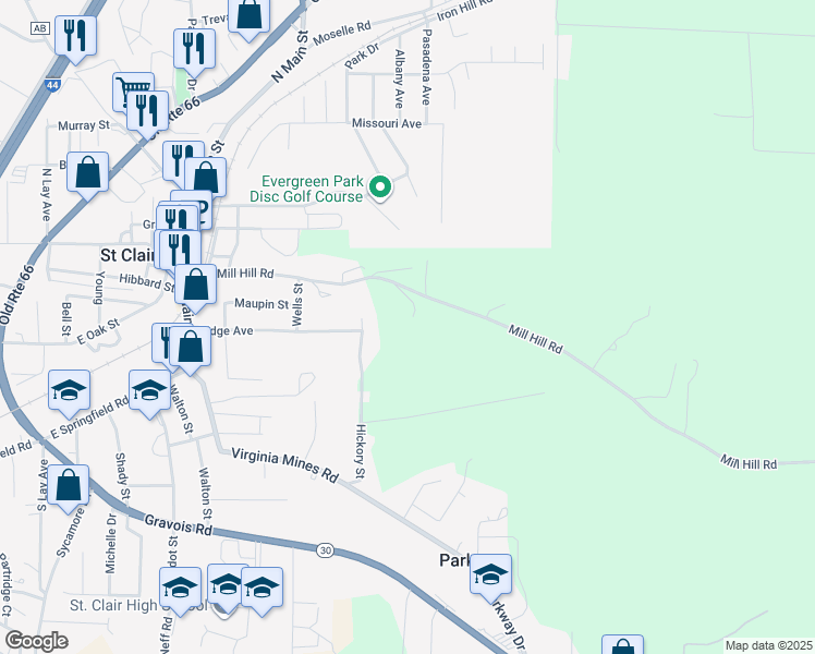map of restaurants, bars, coffee shops, grocery stores, and more near 1086 Mill Hill Road in Saint Clair