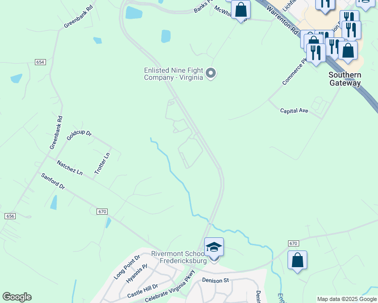 map of restaurants, bars, coffee shops, grocery stores, and more near 2530 Celebrate Virginia Parkway in Fredericksburg
