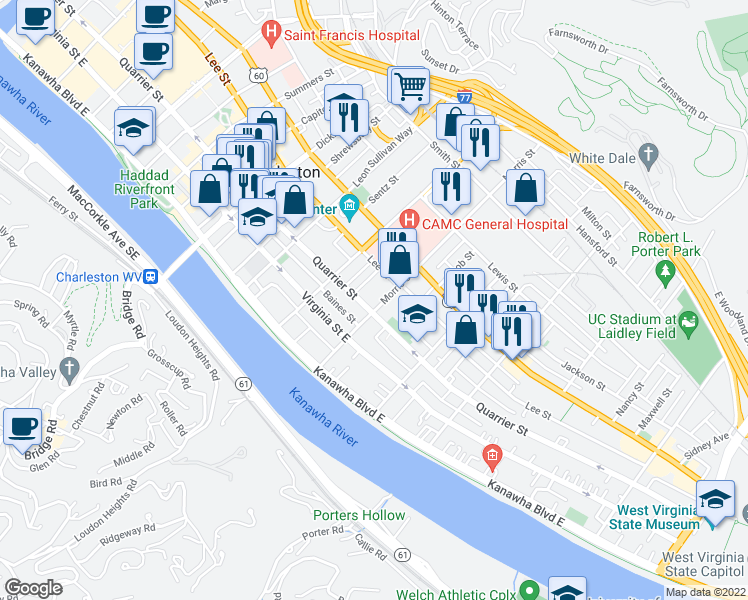 map of restaurants, bars, coffee shops, grocery stores, and more near 209 Morris Street in Charleston