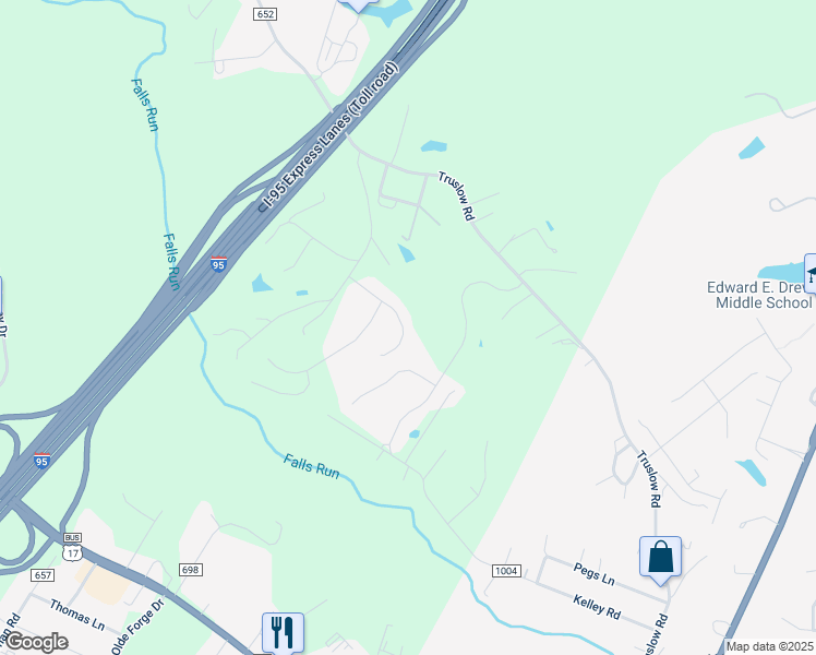 map of restaurants, bars, coffee shops, grocery stores, and more near 51 Wellspring Drive in Fredericksburg