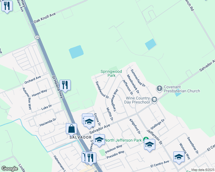 map of restaurants, bars, coffee shops, grocery stores, and more near 1554 Parkwood Street in Napa