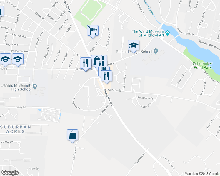 map of restaurants, bars, coffee shops, grocery stores, and more near 821 Johnson Road in Salisbury