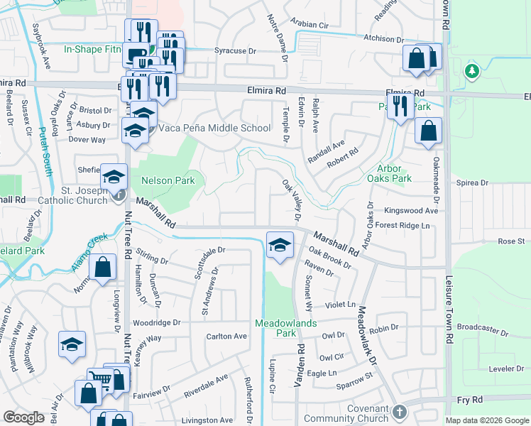 map of restaurants, bars, coffee shops, grocery stores, and more near 231 Loch Lomond Drive in Vacaville
