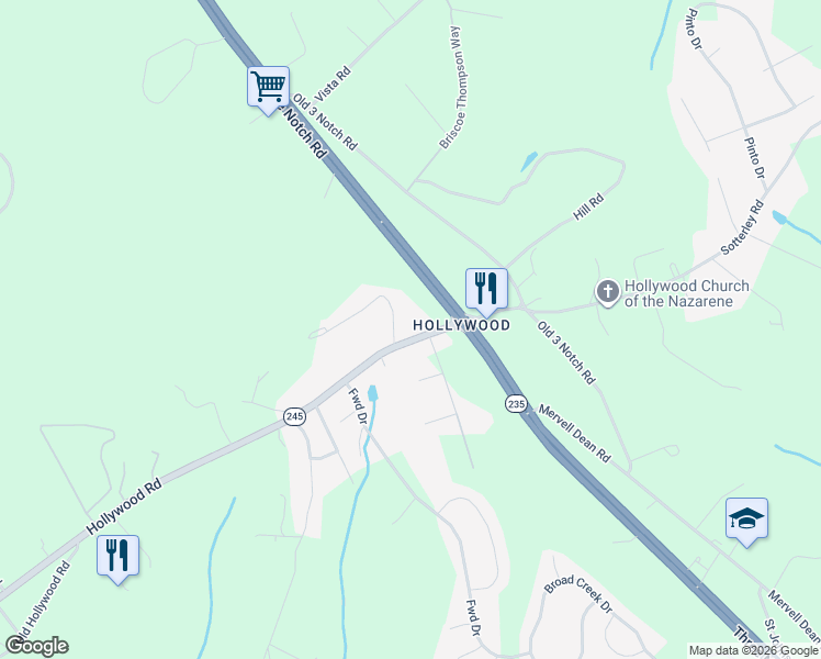 map of restaurants, bars, coffee shops, grocery stores, and more near 24695 Hollywood Road in Hollywood