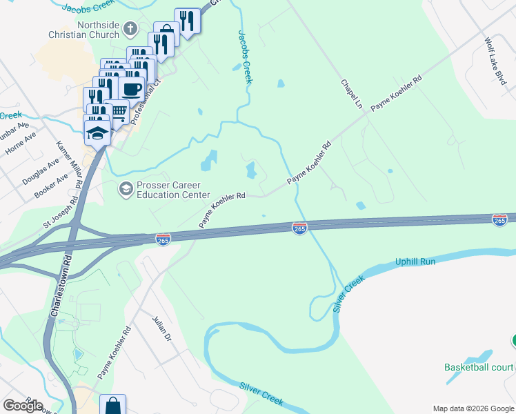 map of restaurants, bars, coffee shops, grocery stores, and more near 4132 Payne Koehler Road in New Albany