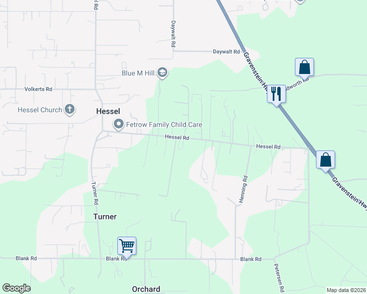 map of restaurants, bars, coffee shops, grocery stores, and more near 4984 Hessel Road in Sebastopol