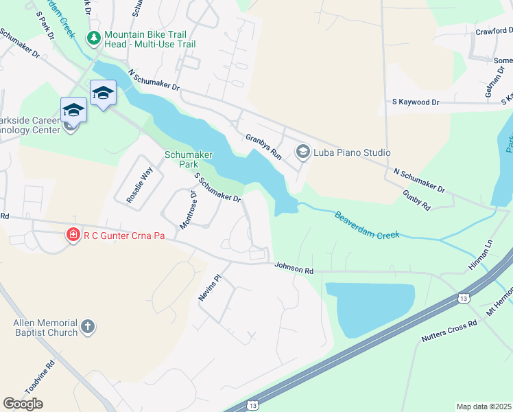 map of restaurants, bars, coffee shops, grocery stores, and more near 1103 South Schumaker Drive in Salisbury