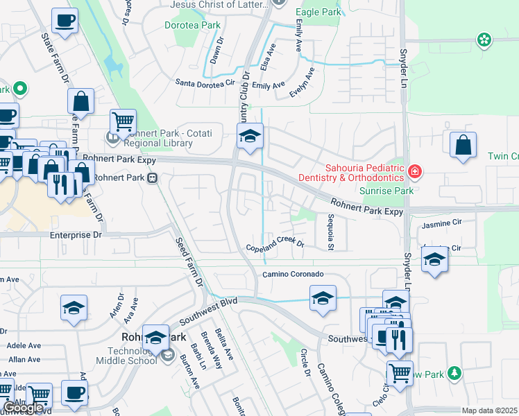 map of restaurants, bars, coffee shops, grocery stores, and more near 6 Creekwood Square in Rohnert Park