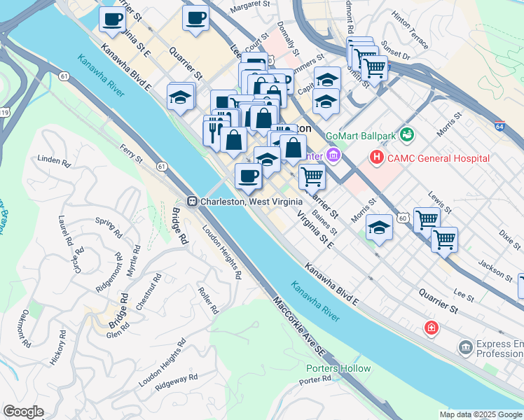 map of restaurants, bars, coffee shops, grocery stores, and more near 101 Leon Sullivan Way in Charleston