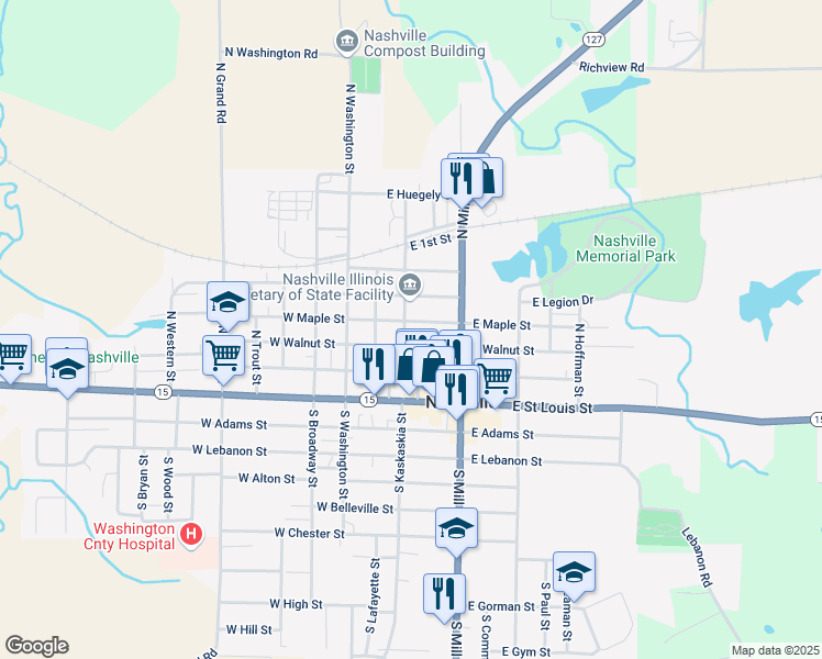 map of restaurants, bars, coffee shops, grocery stores, and more near 176 East Maple Street in Nashville