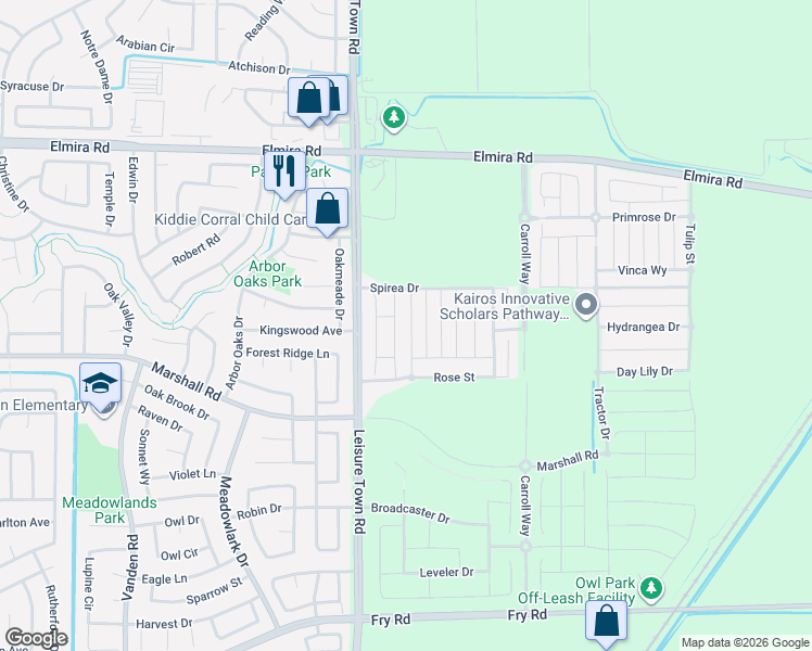 map of restaurants, bars, coffee shops, grocery stores, and more near 736 Carnation Drive in Vacaville