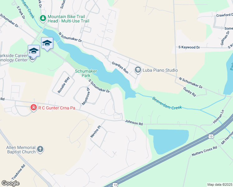 map of restaurants, bars, coffee shops, grocery stores, and more near 1103 South Schumaker Drive in Salisbury