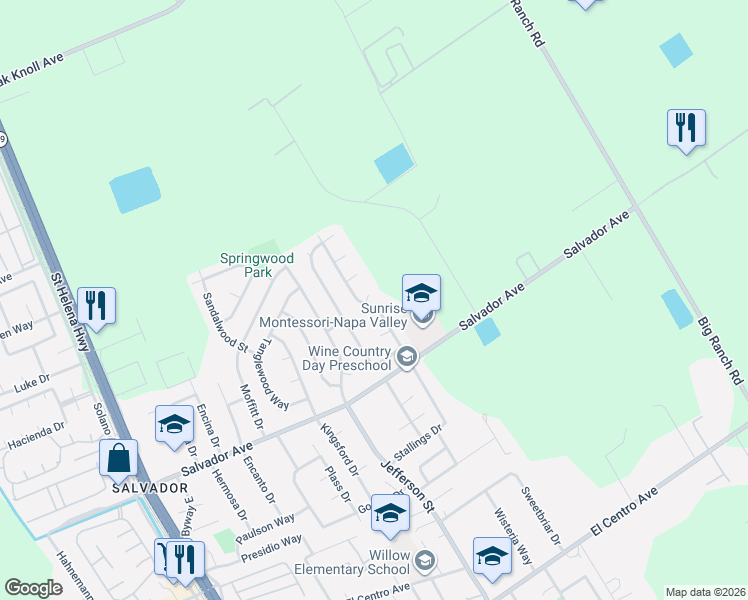 map of restaurants, bars, coffee shops, grocery stores, and more near 4430 Summerfield Drive in Napa
