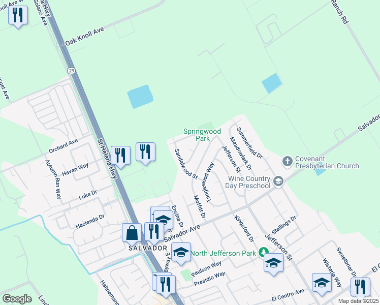 map of restaurants, bars, coffee shops, grocery stores, and more near 1554 Parkwood Street in Napa