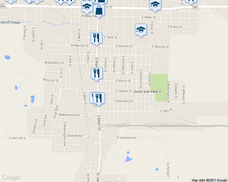 map of restaurants, bars, coffee shops, grocery stores, and more near 205 E Indiana St in Princeton
