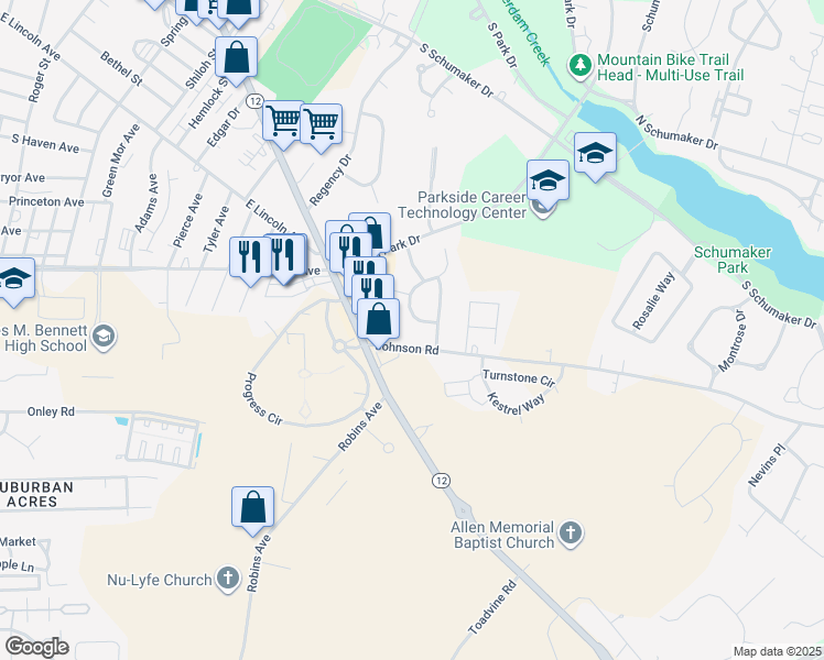 map of restaurants, bars, coffee shops, grocery stores, and more near 1020 Sumac Cir in Salisbury
