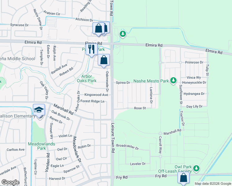 map of restaurants, bars, coffee shops, grocery stores, and more near 912 Bergenia Street in Vacaville