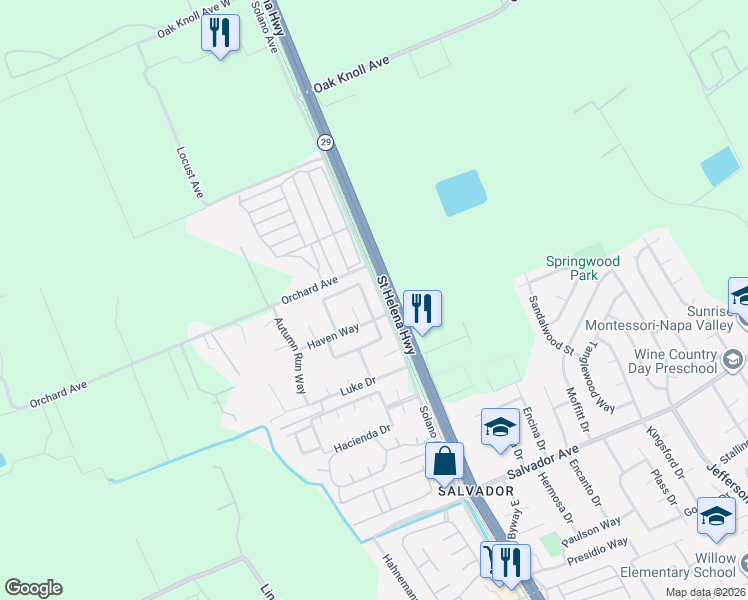 map of restaurants, bars, coffee shops, grocery stores, and more near 204 Verona Way in Napa