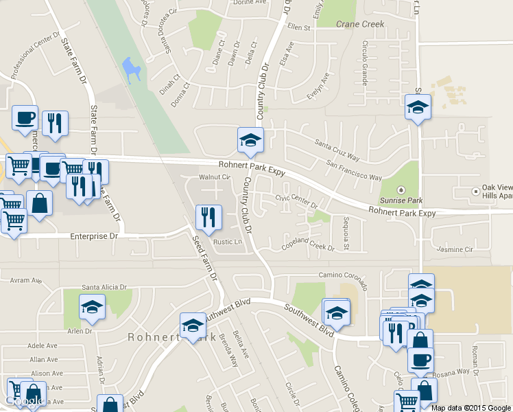 map of restaurants, bars, coffee shops, grocery stores, and more near 910 Kirsten Court in Rohnert Park