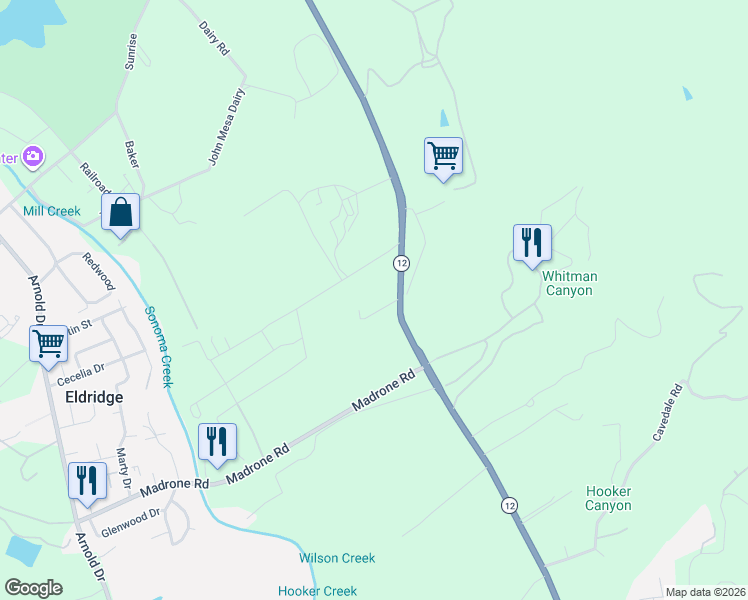 map of restaurants, bars, coffee shops, grocery stores, and more near 15210 California 12 in Glen Ellen