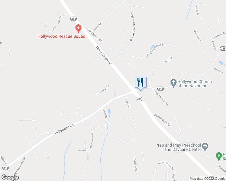 map of restaurants, bars, coffee shops, grocery stores, and more near 43411 Johnson Road in Hollywood