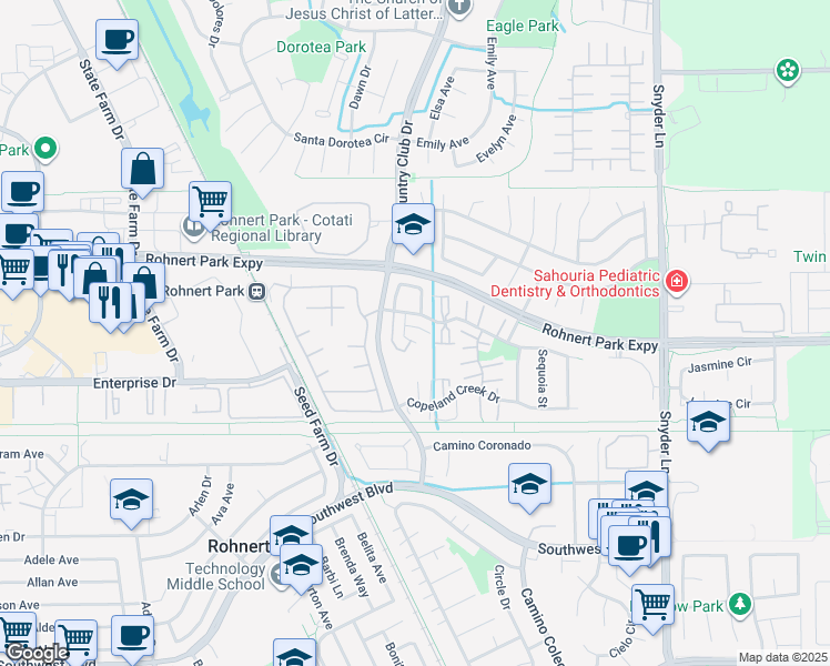 map of restaurants, bars, coffee shops, grocery stores, and more near 910 Kirsten Court in Rohnert Park