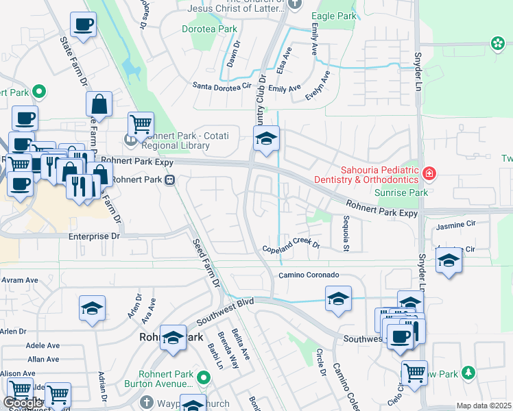 map of restaurants, bars, coffee shops, grocery stores, and more near 910 Kirsten Court in Rohnert Park