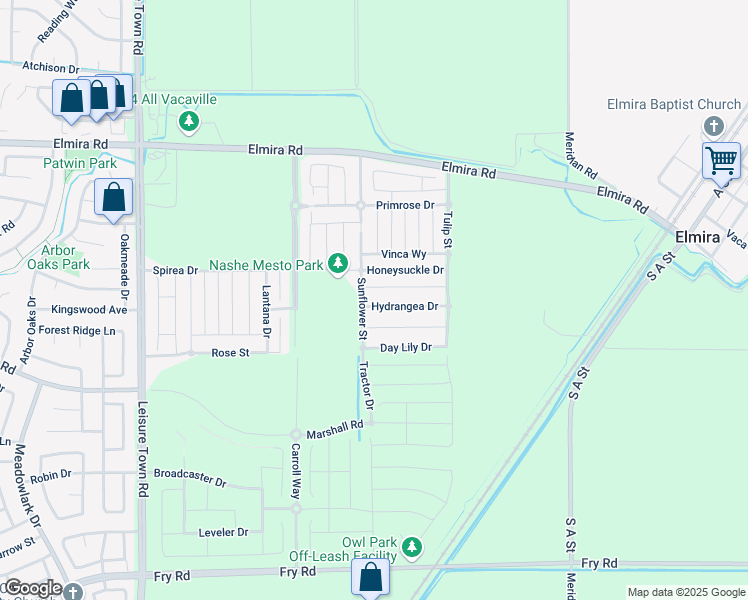 map of restaurants, bars, coffee shops, grocery stores, and more near 700 Hydrangea Drive in Vacaville