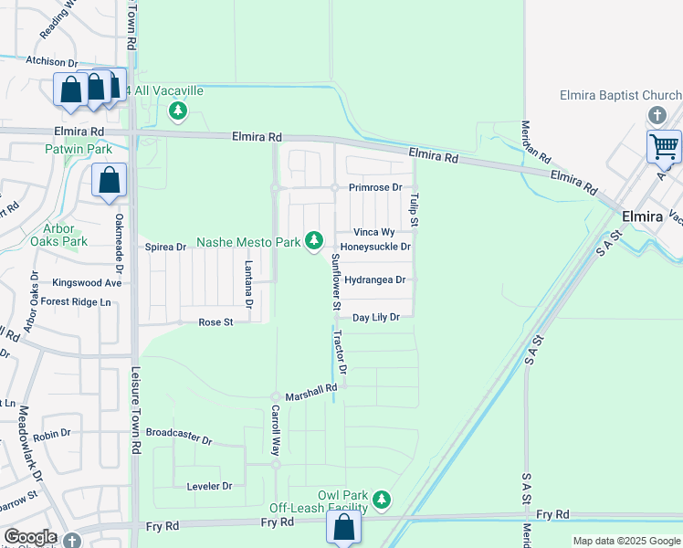 map of restaurants, bars, coffee shops, grocery stores, and more near 700 Hydrangea Drive in Vacaville