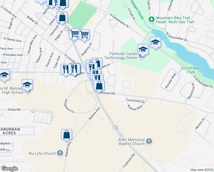 map of restaurants, bars, coffee shops, grocery stores, and more near 1020 Sumac Circle in Salisbury