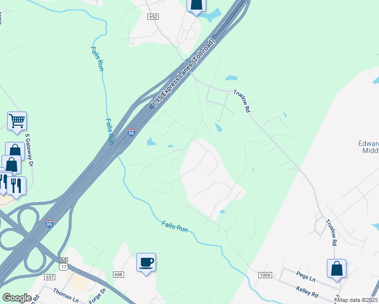 map of restaurants, bars, coffee shops, grocery stores, and more near 79 Beagle Road in Fredericksburg
