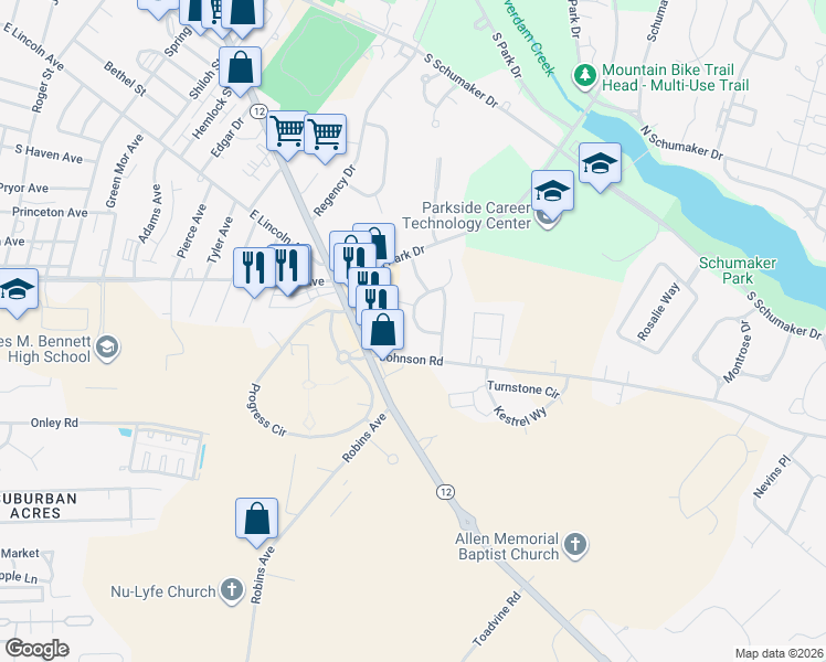 map of restaurants, bars, coffee shops, grocery stores, and more near 1020 Sumac Circle in Salisbury
