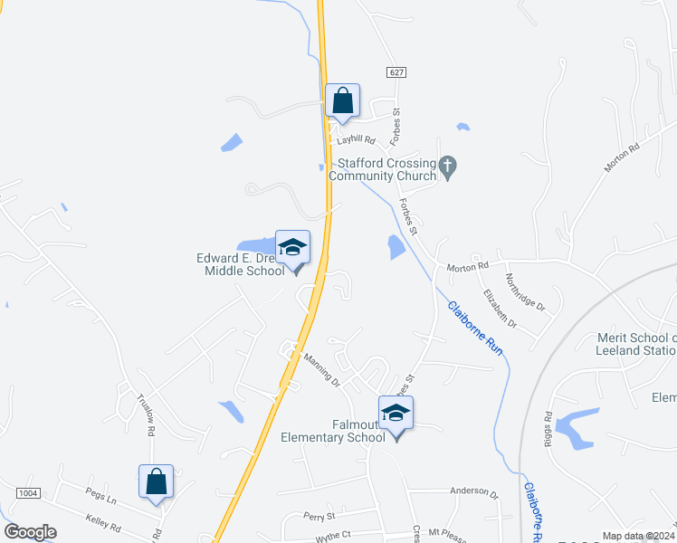 map of restaurants, bars, coffee shops, grocery stores, and more near 803 Fox Chase Apartment in Fredericksburg