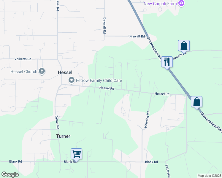 map of restaurants, bars, coffee shops, grocery stores, and more near 4984 Hessel Road in Sebastopol