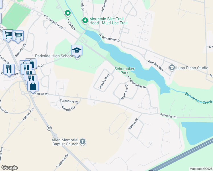 map of restaurants, bars, coffee shops, grocery stores, and more near 1022 East Schumaker Manor Drive in Salisbury