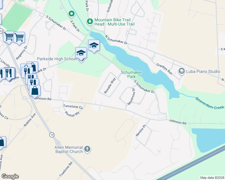 map of restaurants, bars, coffee shops, grocery stores, and more near 1022 East Schumaker Manor Drive in Salisbury