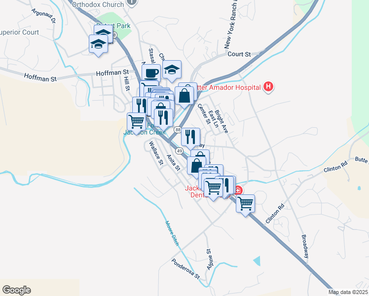 map of restaurants, bars, coffee shops, grocery stores, and more near 200 California 49 in Jackson