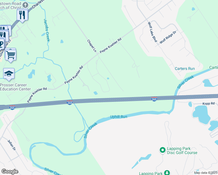 map of restaurants, bars, coffee shops, grocery stores, and more near Route 62 in New Albany