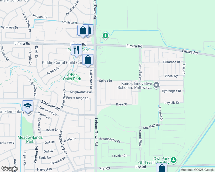 map of restaurants, bars, coffee shops, grocery stores, and more near 736 Carnation Drive in Vacaville