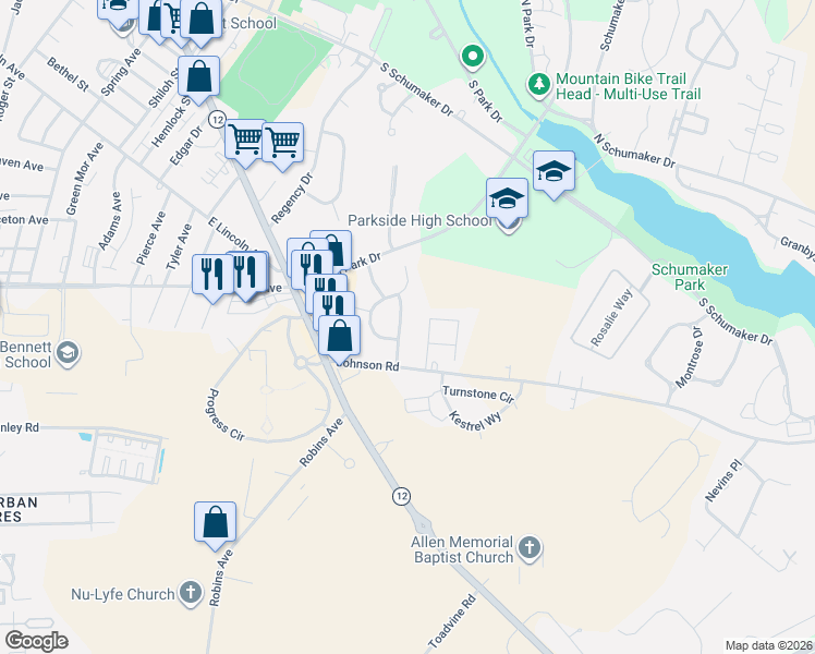 map of restaurants, bars, coffee shops, grocery stores, and more near 1033 Baccharis Drive in Salisbury