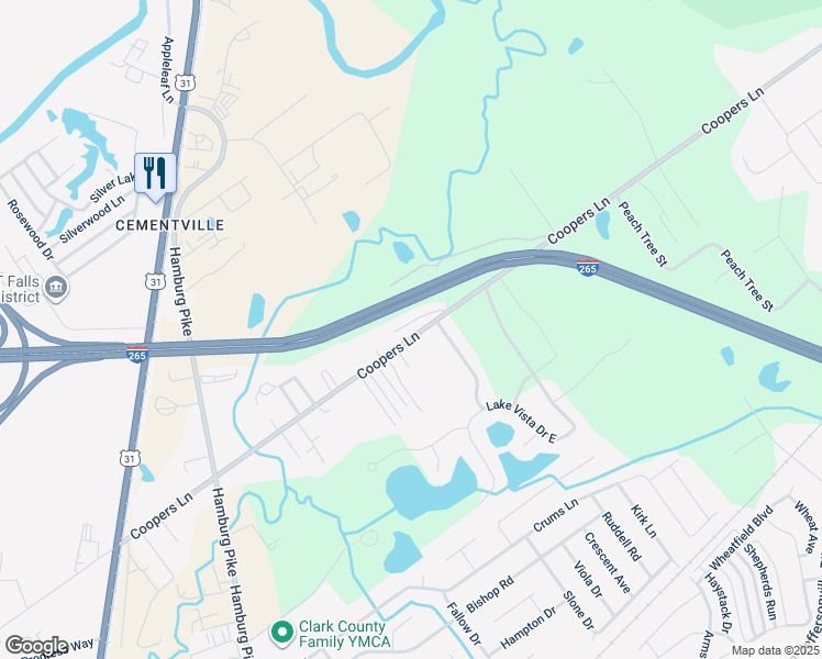 map of restaurants, bars, coffee shops, grocery stores, and more near 2806 Coopers Lane in Sellersburg
