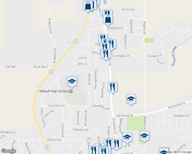 map of restaurants, bars, coffee shops, grocery stores, and more near 722 Evansville Avenue in Waterloo