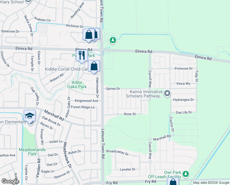 map of restaurants, bars, coffee shops, grocery stores, and more near 736 Carnation Drive in Vacaville