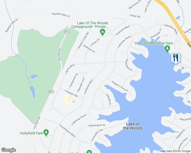 map of restaurants, bars, coffee shops, grocery stores, and more near 341 Yorktown Boulevard in Locust Grove