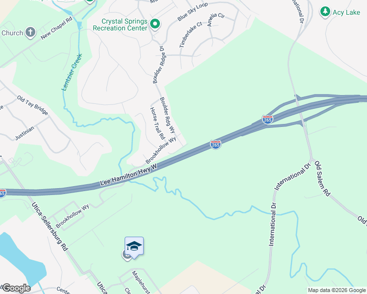 map of restaurants, bars, coffee shops, grocery stores, and more near Wood Creek Way in Jeffersonville