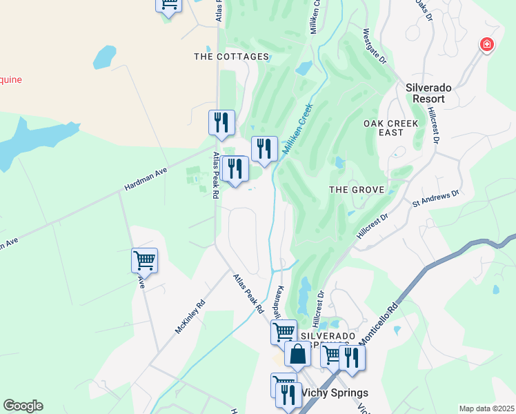 map of restaurants, bars, coffee shops, grocery stores, and more near 1600 Atlas Peak Road in Napa