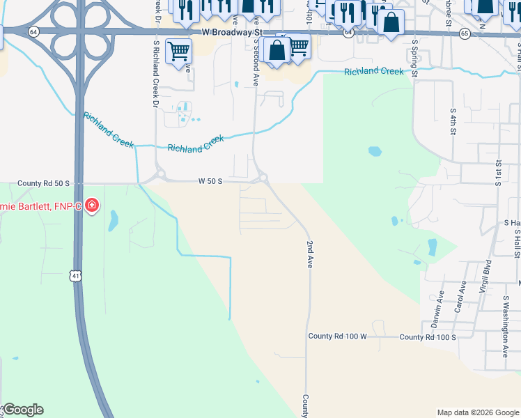 map of restaurants, bars, coffee shops, grocery stores, and more near 1712 West Tulip Blossom Lane in Princeton