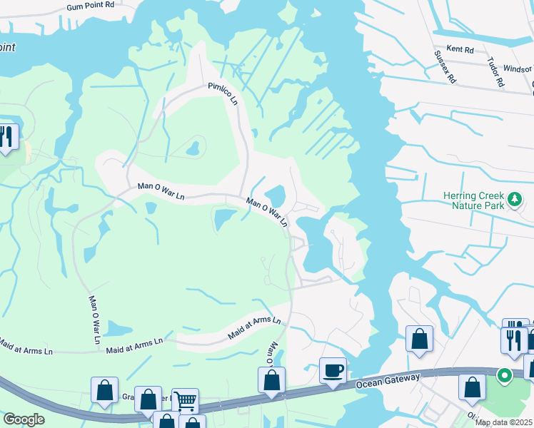 map of restaurants, bars, coffee shops, grocery stores, and more near 11936 Man O War Lane in Berlin