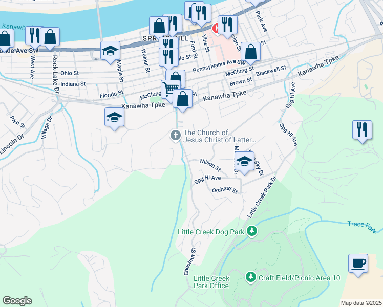 map of restaurants, bars, coffee shops, grocery stores, and more near 858 Chestnut St in Charleston