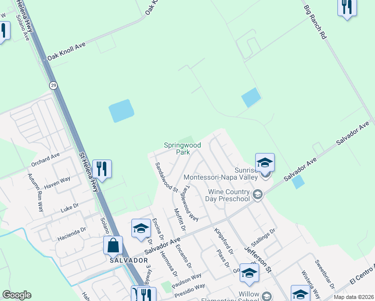 map of restaurants, bars, coffee shops, grocery stores, and more near 4505 Jefferson Street in Napa